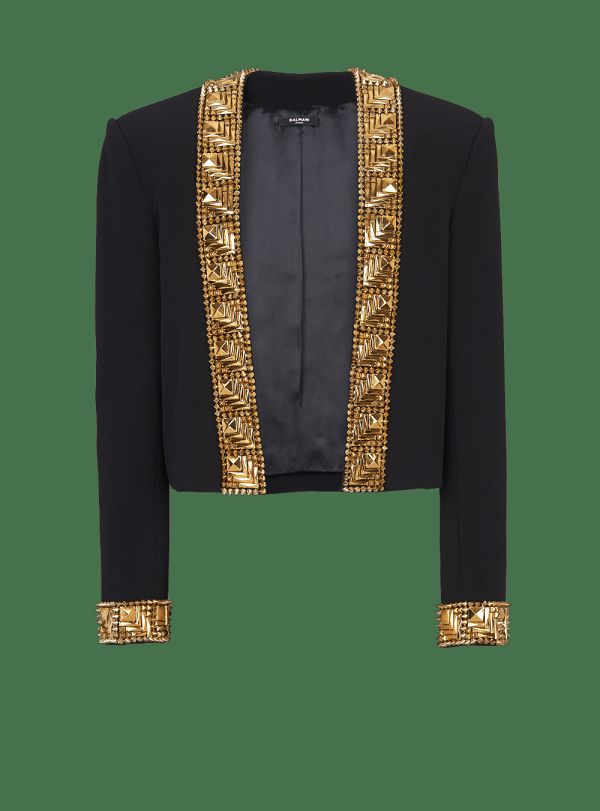 Men's Balmain Blazer Embroidered With Pyramid Studs Blazers Black | USA 5Rz9vavX