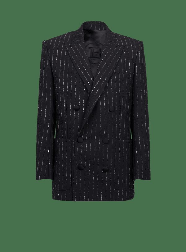 Men's Balmain Blazer With Sequin Stripes Blazers Black | USA 7JePdViF