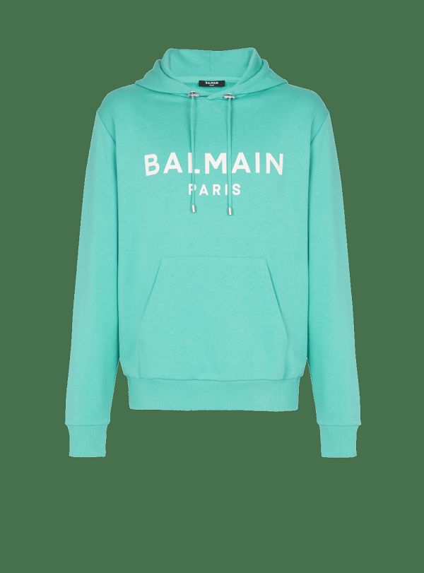 Men's Balmain Cotton Printed Logo Sweatshirts Blue | USA KmQ4LnI4