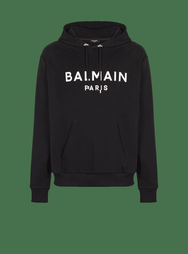 Men's Balmain Cotton Printed Logo Sweatshirts Black | USA mxnp6yCK