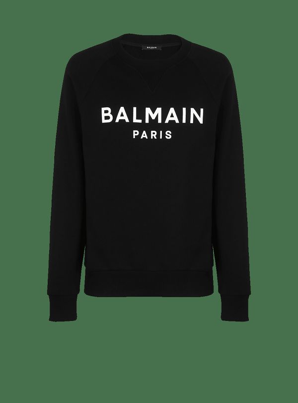 Men's Balmain Cotton Printed Logo Sweatshirts Black | USA xr8v7kk8