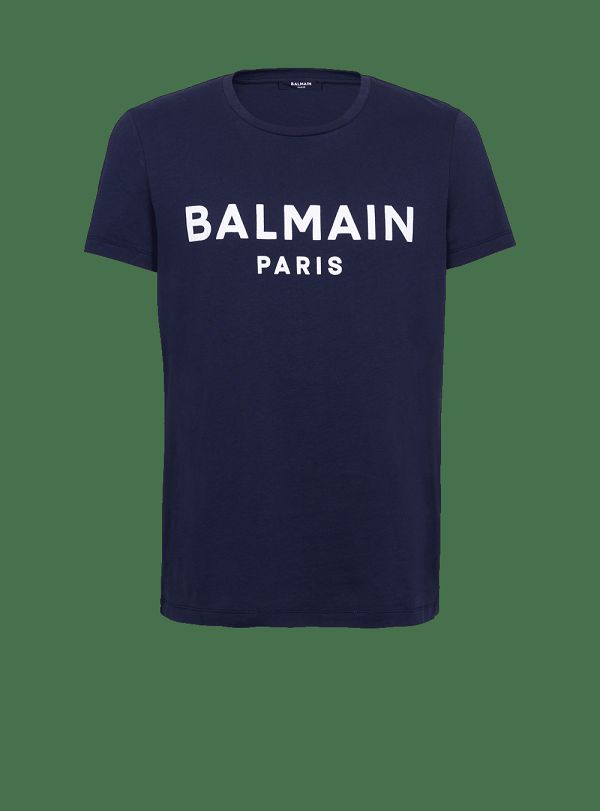 Men's Balmain Cotton With Flocked Medallion T Shirts Navy | USA axOKUbP8