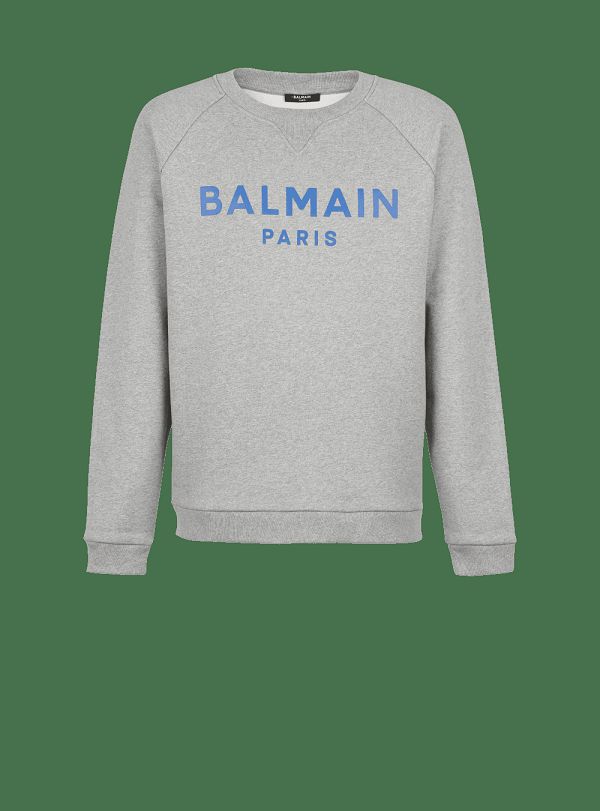 Men's Balmain Cotton With Paris Logo Print Sweatshirts Grey | USA fFtLwT4D