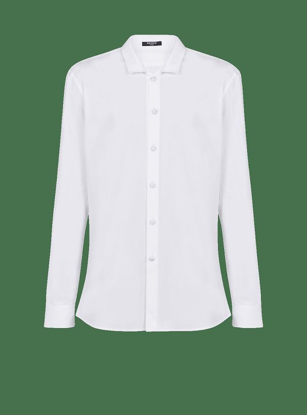 Men's Balmain Cotton With Satin-covered Buttons Shirts White | USA 4i2N4yK1