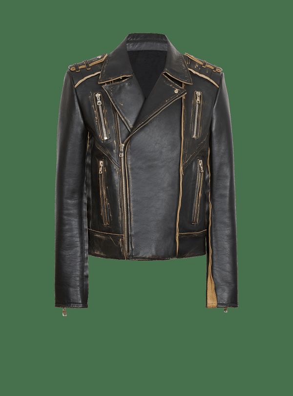 Men's Balmain Deconstructed Leather Biker Jackets Black | USA wQkgKcwZ