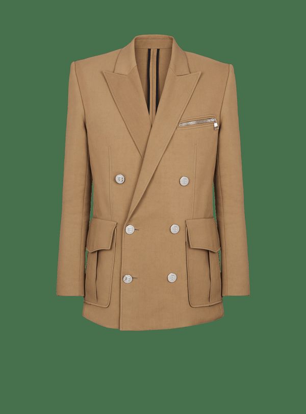 Men's Balmain Double-breasted Blazers Beige | USA zzalFiW9