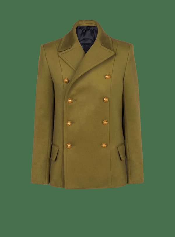 Men's Balmain Double-breasted Wool Pea Jackets Khaki | USA UQo4D1ff