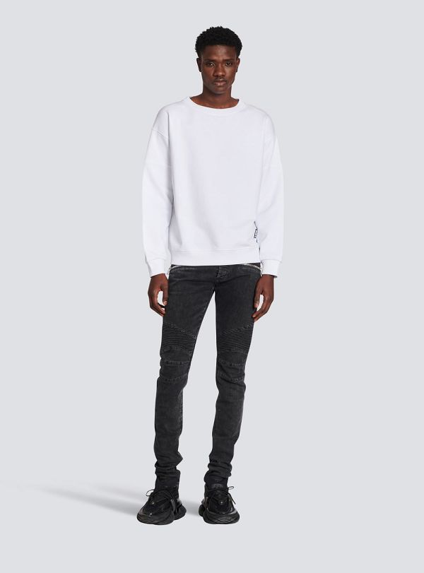 Men's Balmain Eco-designed Cotton With Logo Print Sweatshirts White | USA UteALSwd