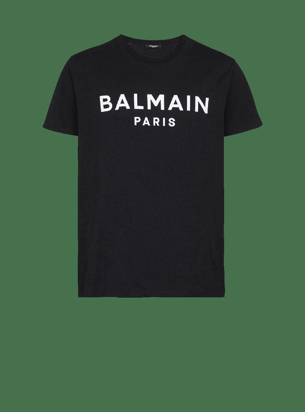 Men's Balmain Eco-designed Cotton With Paris Logo Print T Shirts Black | USA SibvUDZJ