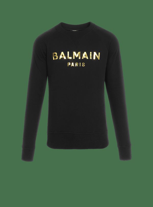 Men's Balmain Eco-designed Cotton With Paris Logo Print Sweatshirts Gold | USA Xwrxn3mv