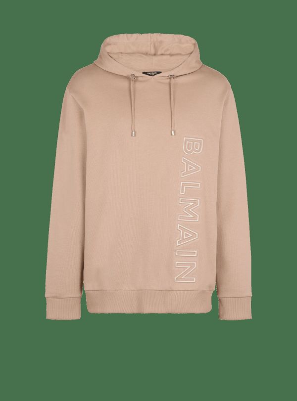 Men's Balmain Embossed Logo Sweatshirts Beige | USA wSt9krdr