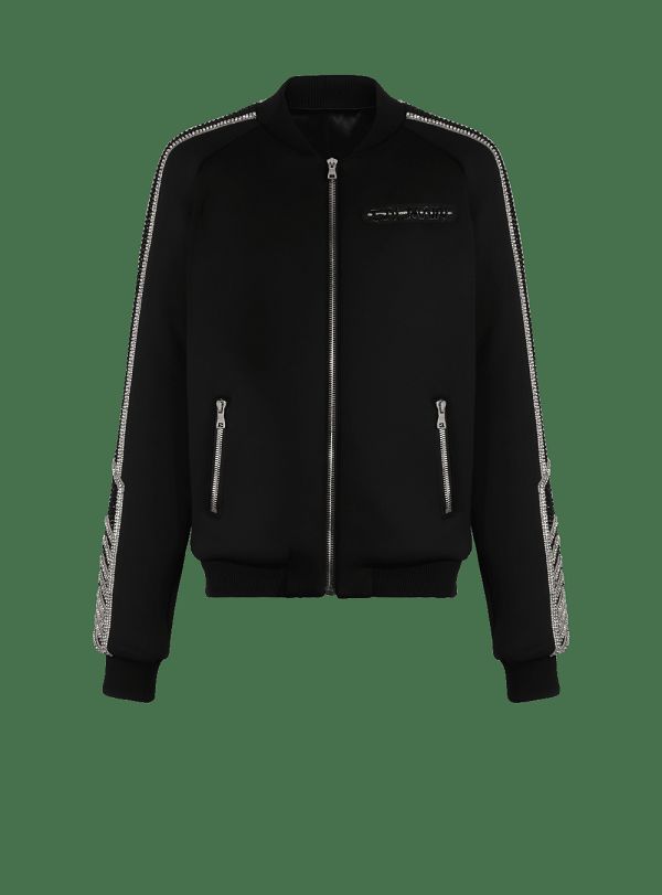 Men's Balmain Embroidered Neoprene Bomber Jackets Black | USA rTsIId9s