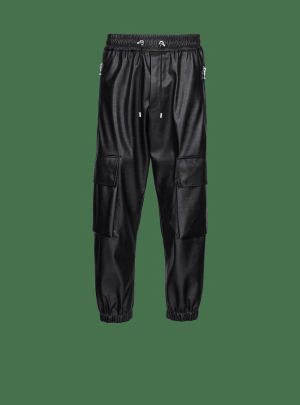 Men's Balmain Faux Leather Cargo Trousers Black | USA Hzn0hrve