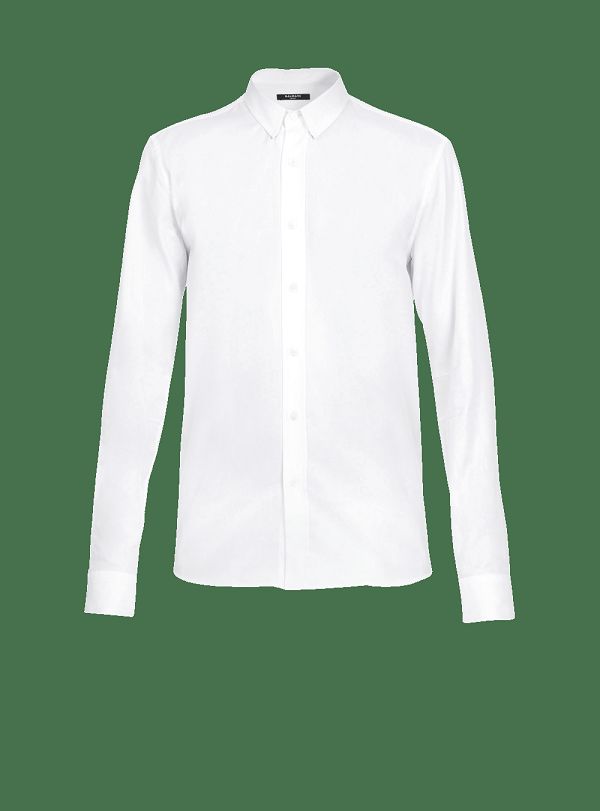 Men's Balmain Fitted White Cotton Shirts White | USA mw1wXivM