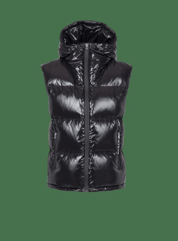 Men's Balmain Hooded Nylon Quilted Jackets Black | USA Y5iWtFDj