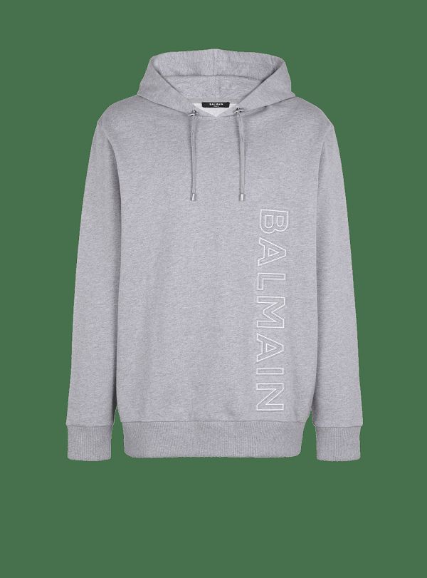 Men's Balmain Hoodie In Eco-responsible Cotton With Reflective Logo Sweatshirts Grey | USA 0X0faoRT