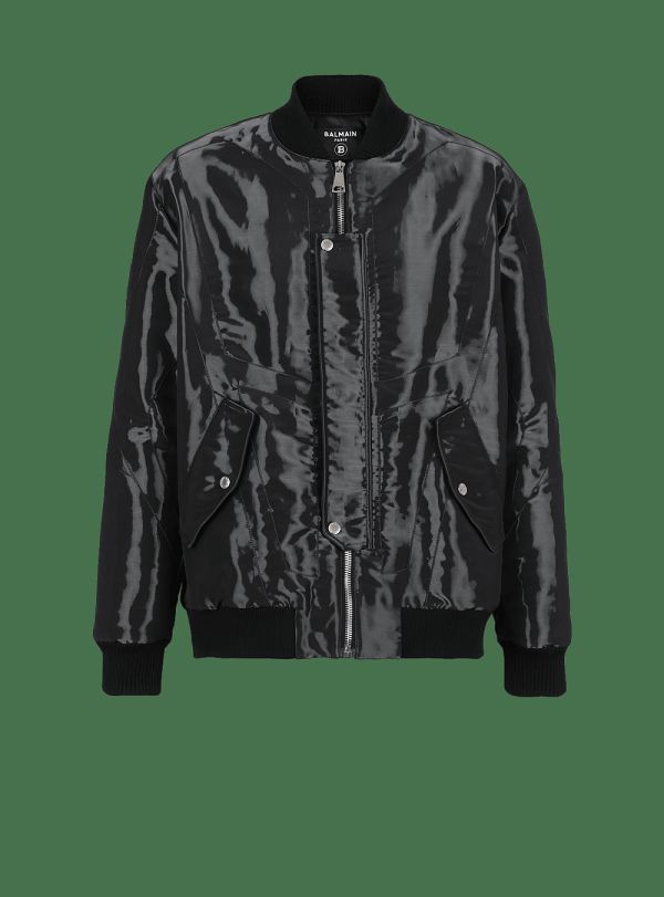 Men's Balmain Laminated Bomber Jackets Black | USA CaXmBMWz