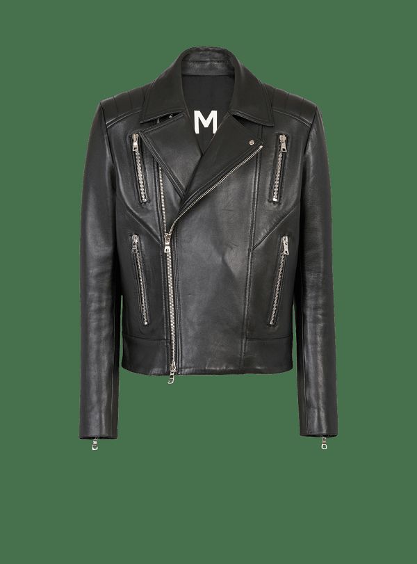 Men's Balmain Leather Biker Jackets Black | USA Pe5AXwb1