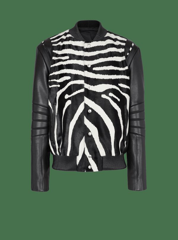 Men's Balmain Leather Bomber With Zebra Motif Jackets Black | USA PyXpi8uu