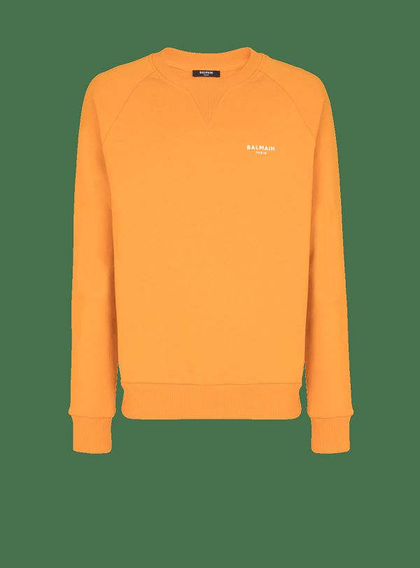 Men's Balmain Logo Print In Eco-responsible Cotton Sweatshirts Orange | USA YBusKy1g