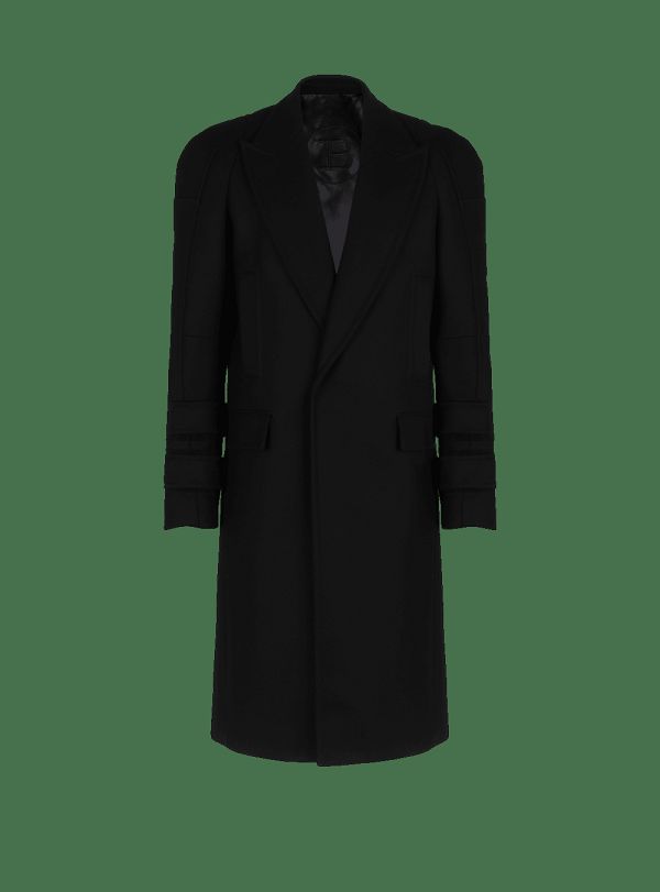 Men's Balmain Long Wool Jackets Black | USA rf2KQlfq