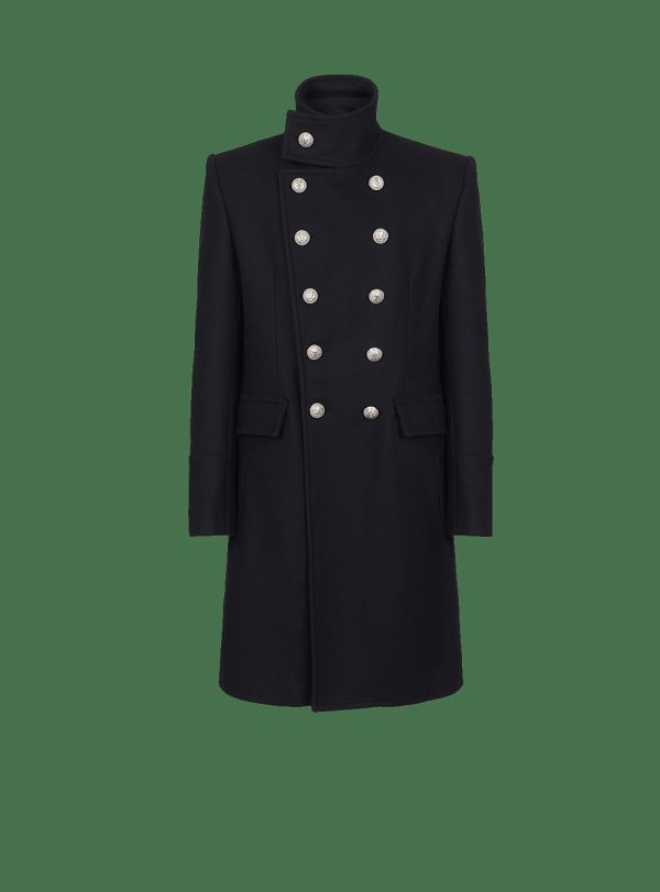 Men's Balmain Long Wool Military Style Jackets Black | USA NjnbVMqg