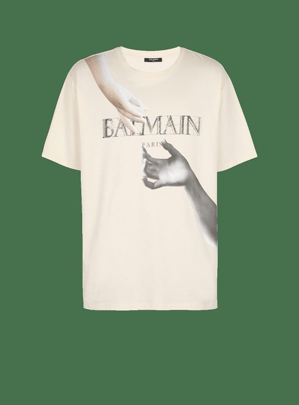 Men's Balmain Loose-fitting Statue T Shirts White | USA Ab8saqhM