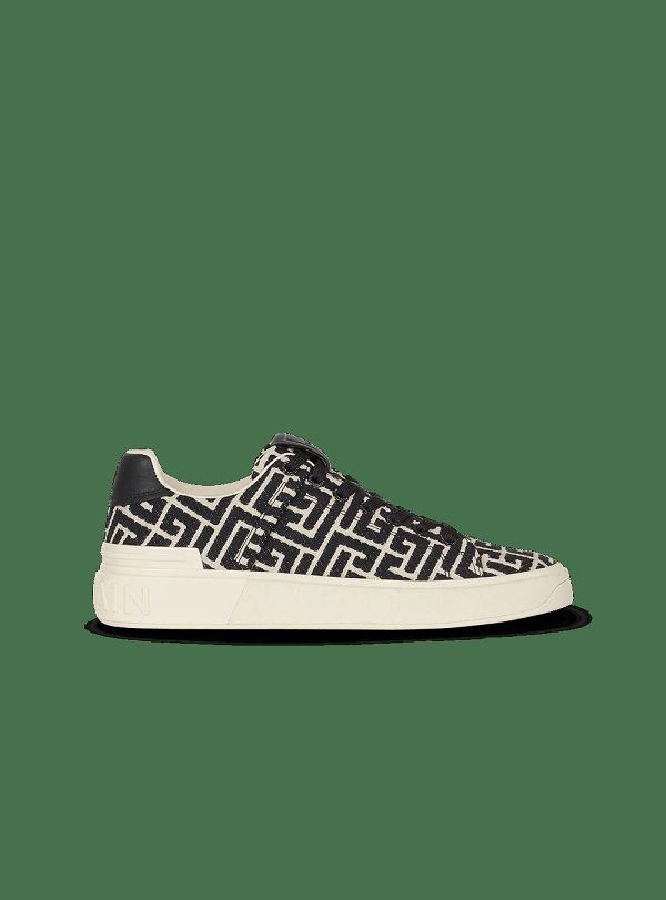 Men's Balmain Monogram Jacquard B-Court Sneakers White | USA VqMjWa99