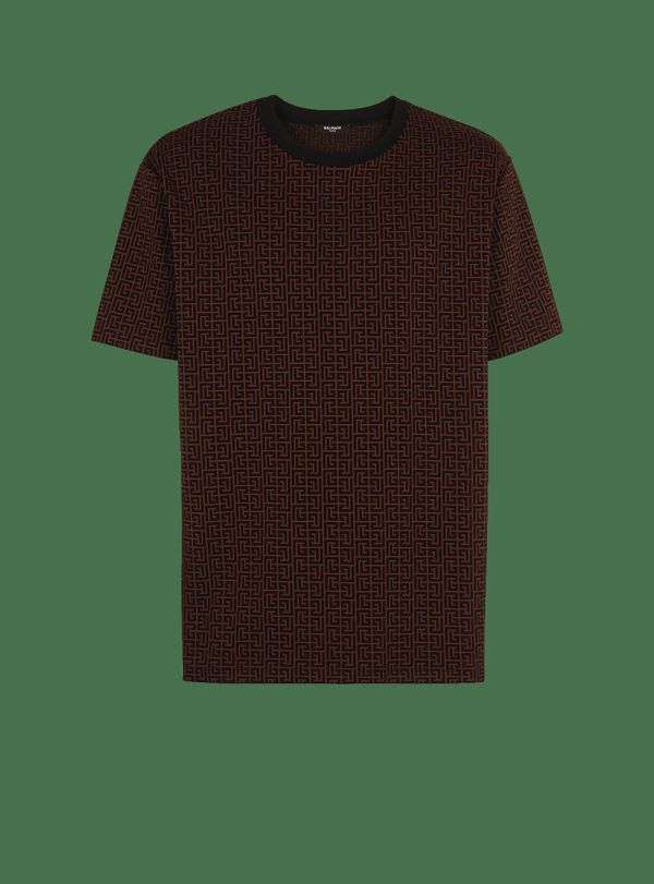 Men's Balmain Monogrammed Loose-fitting Jacquard T Shirts Brown | USA o7y3Bwvz