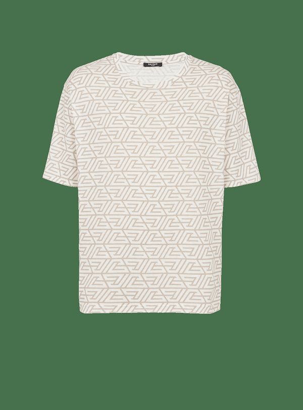 Men's Balmain Oversized Cotton With Printed Pyramid Monogram T Shirts Khaki | USA xbiyohpI