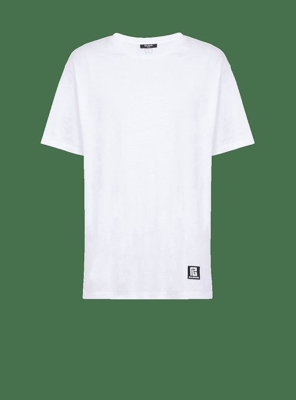 Men's Balmain Oversized Eco-designed Cotton With Logo Print T Shirts White | USA UzStSP91