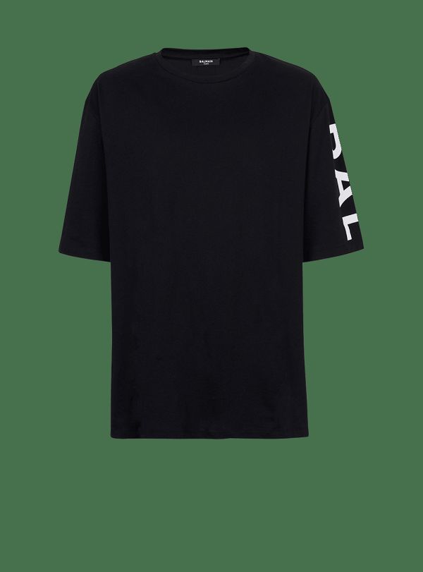 Men's Balmain Oversized Eco-designed Cotton With Logo Print T Shirts Black | USA ZVPKM04E