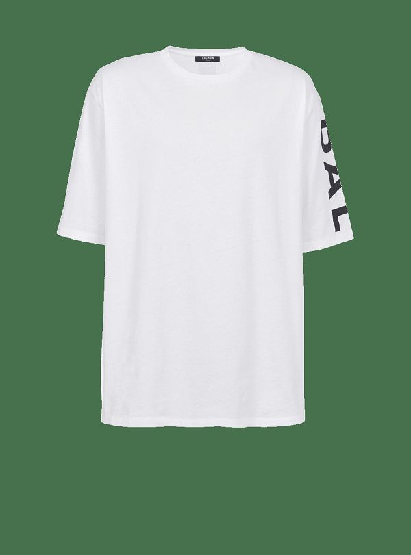 Men's Balmain Oversized Eco-designed Cotton With Logo Print T Shirts White | USA aFE2YOr0