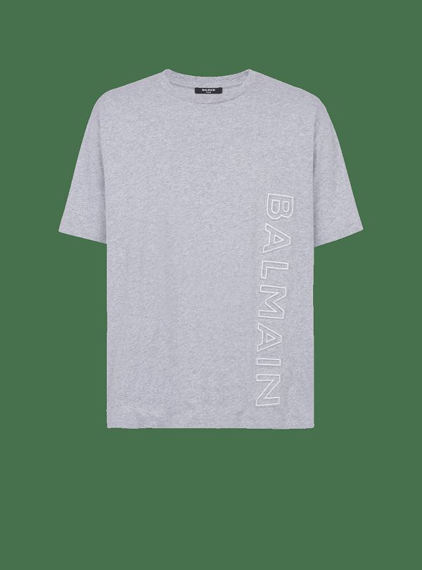 Men's Balmain Oversized In Eco-responsible Cotton With Reflective Logo T Shirts Grey | USA C6WJqeRf