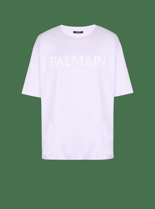 Men's Balmain Oversized With Rubber Roman Logo T Shirts Purple | USA VpmglrOm