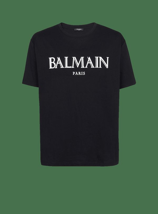 Men's Balmain Oversized With Rubber Roman Logo T Shirts Black | USA ltAMdsyb