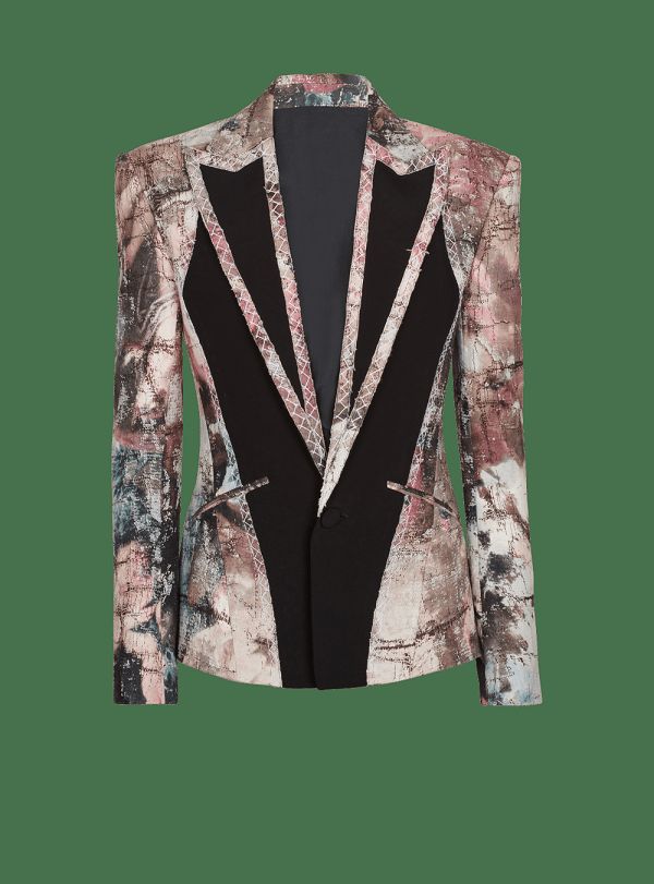 Men's Balmain Pastel Print Cut-out Jackets Multicolor | USA Ggi3GOIX