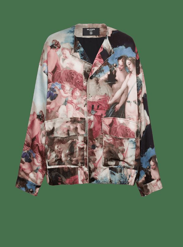 Men's Balmain Pastel Print Satin Varsity Jackets Multicolor | USA rlunJZty