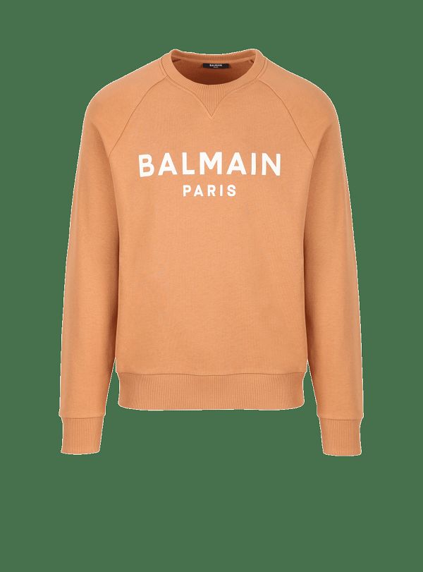 Men's Balmain Printed Logo Sweatshirts Brown | USA y2CISGWO