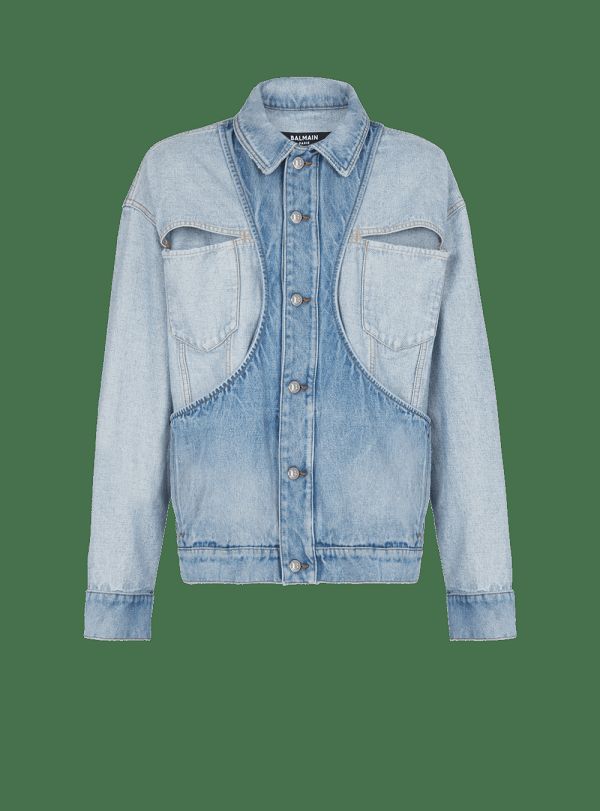 Men's Balmain Reverse Cut Denim Jackets Blue | USA 2gVAvLHl