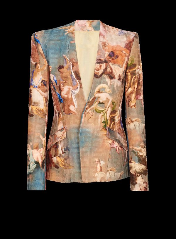 Men's Balmain Sky Print Collarless Jackets Multicolor | USA TDVUYFuR