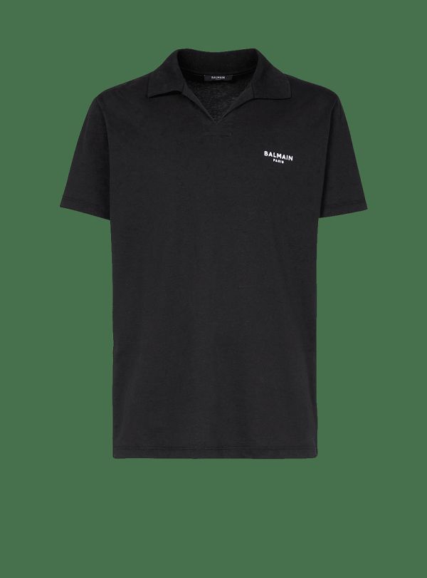 Men's Balmain Sustainable Cotton Polo With Small Velvet Paris Logo Shirts Black | USA 2duZ70qq