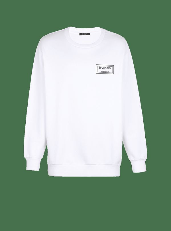 Men's Balmain Sweatshirt With Rubber Patch Sweatshirts White | USA OXxfWO7j