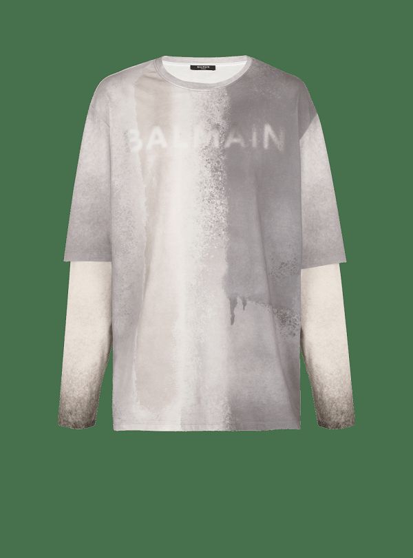 Men's Balmain T-shirt In Eco-responsible Cotton With Print T Shirts Grey | USA ssDtecOT