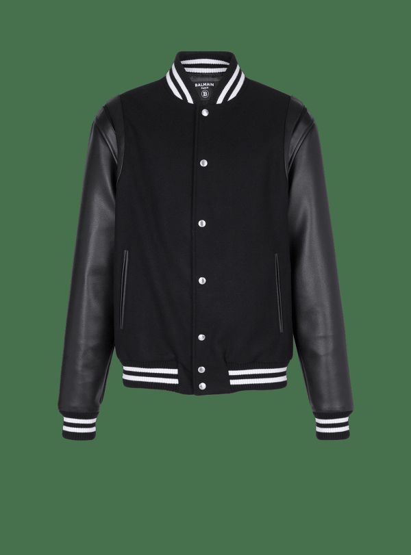 Men's Balmain Wool And Leather Teddy Jackets Black | USA AHht0U6J