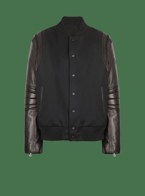 Men's Balmain Wool And Leather Varsity Jackets Black | USA 83idOIZj