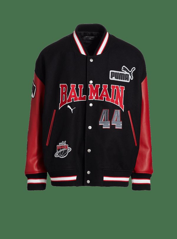 Men's Balmain X Puma-leather Varsity Jackets Red | USA 78tAM9r2