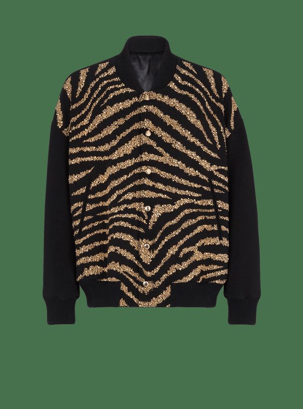 Men's Balmain Zebra Pattern Bomber Jackets Black | USA t18s75DD