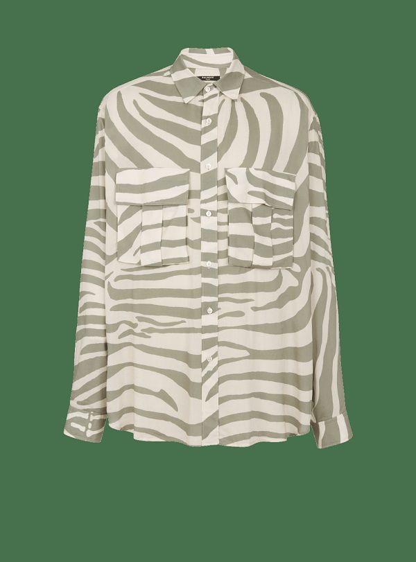 Men's Balmain Zebra Print Shirts Khaki | USA oHZXx6KF