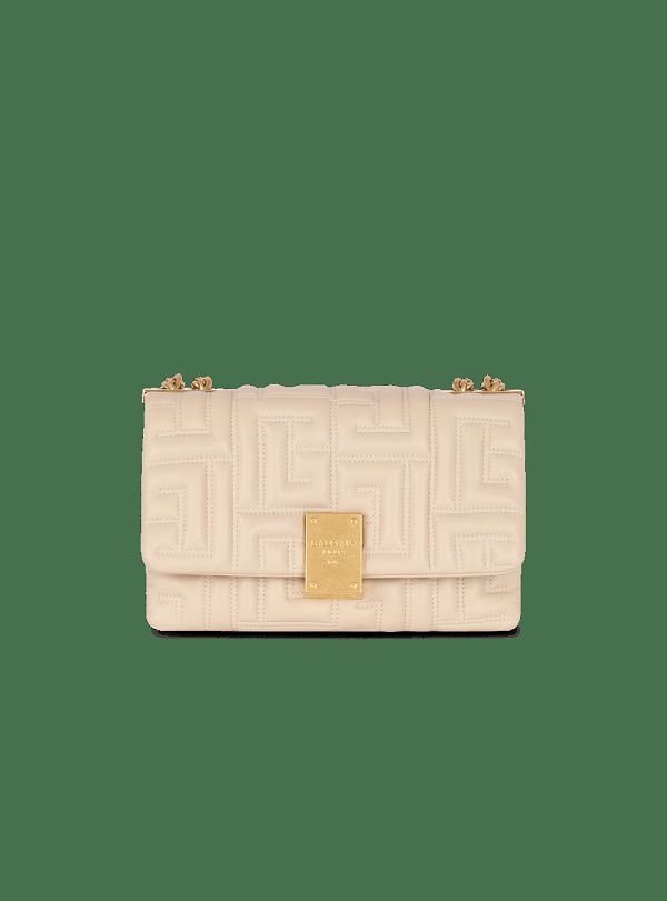 Women's Balmain 1945 Soft Small In Quilted Leather Shoulder Bags Beige | USA LNzjfoCU